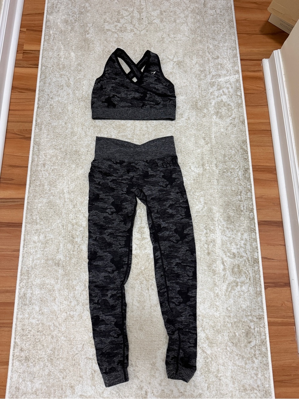 Women’s High-Waist Black Camo Sports Bra M and Leggings S